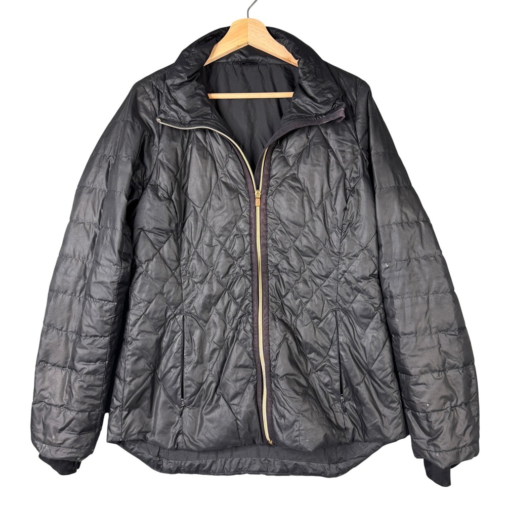 Athleta Whisper Featherless Quilted Down Puffer Jacket Black Full Zip Mock Neck